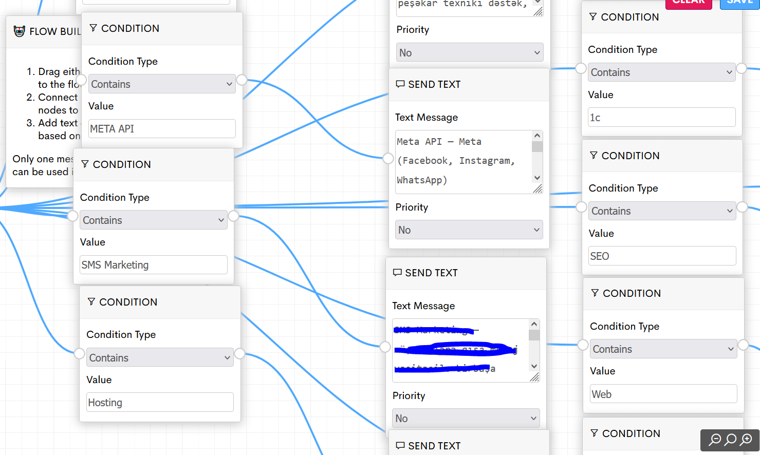 Visual WhatsApp Flow Builder Interface with Conditional Logic